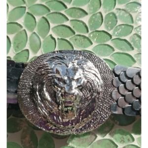 Vintage Women's Belt with Lion Face Buckle SMALL
